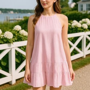 REBECCA TAYLOR NWT PINK MULTICOLOR STRIPE TANK RUFFLE DRESS Sz: 8